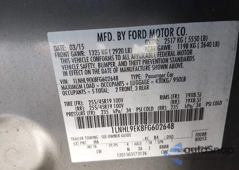 2015 Lincoln Mks z USA, uszkodzony, nr VIN 1LNHL9EK8FG602648